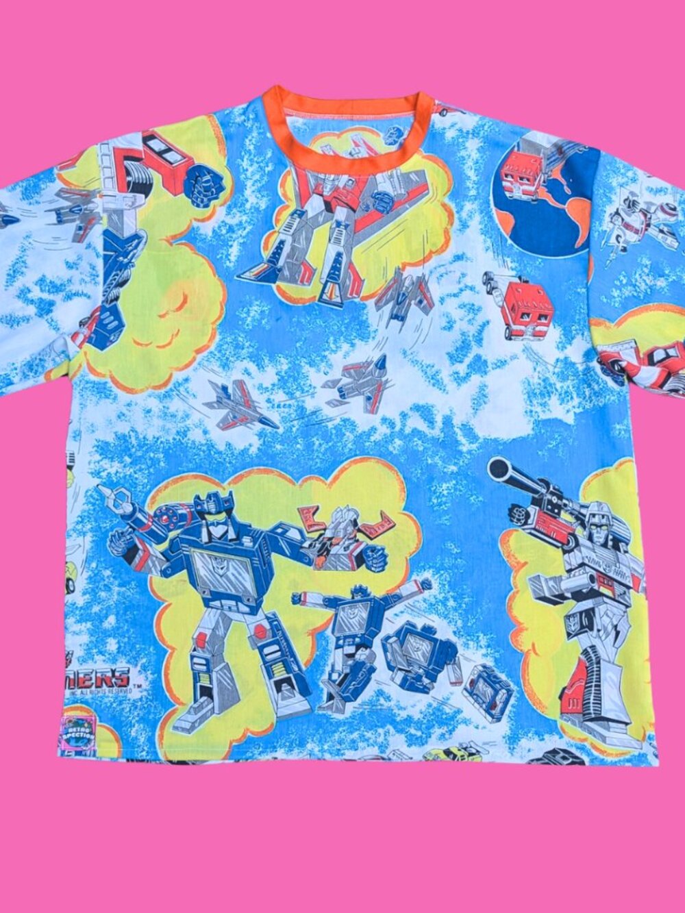 Handmade, Upcycled Transformers Bedsheet T-Shirt Oversized L-XL, Fitted 2XL